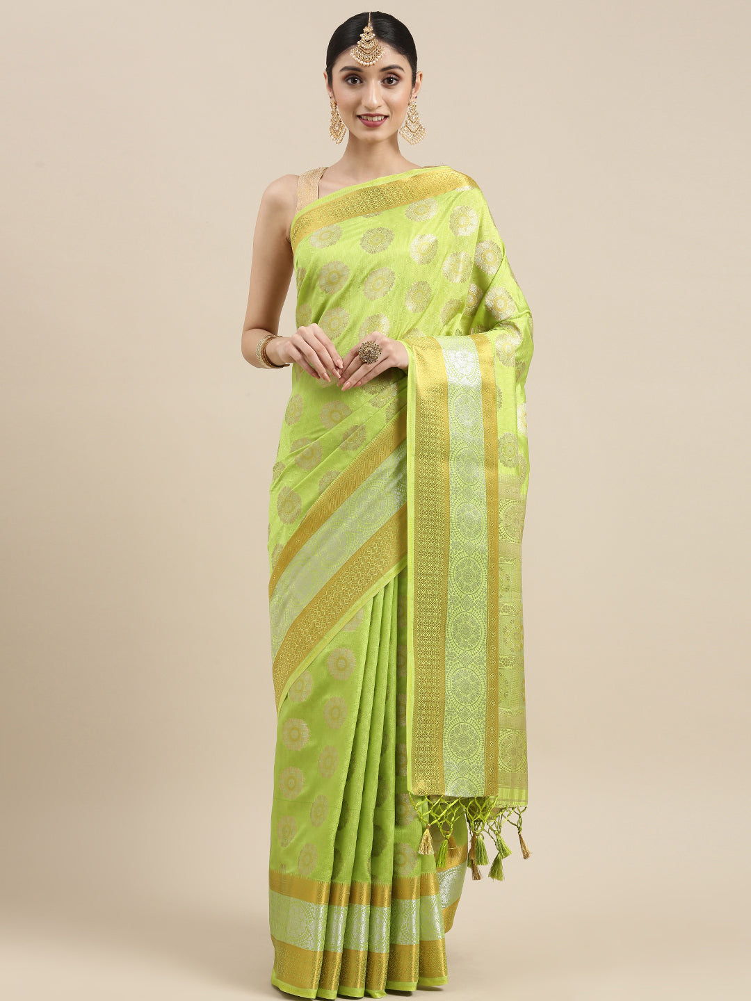 Mimosa Womens Art Silk Saree Kanjivaram Pista Color