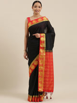 Mimosa Womens Crepe Saree Mysore Silk Black Color