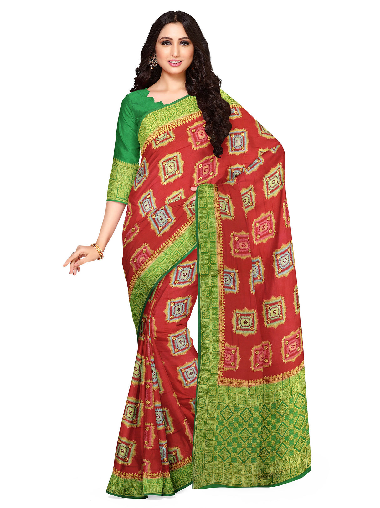 Mimosa Womens Art Silk Saree Patola Maroon Color