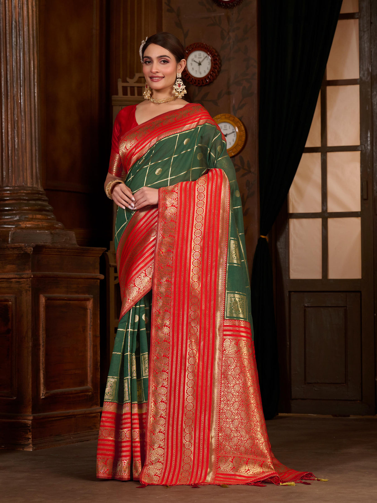 Mimosa Women's Woven Design Kanjivaram Style Art Silk Saree With Blouse Piece : SA0000870BG