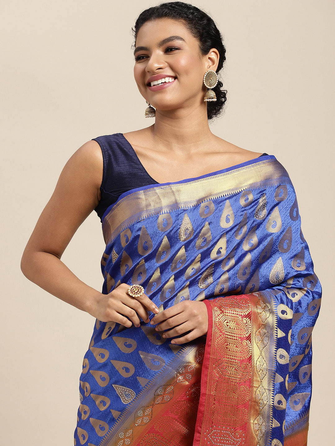 Mimosa Womens Art Silk Saree Kanjivaram Royal Blue Color