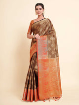 Mimosa Womens Art Silk Saree Kanjivaram Chocolate Color