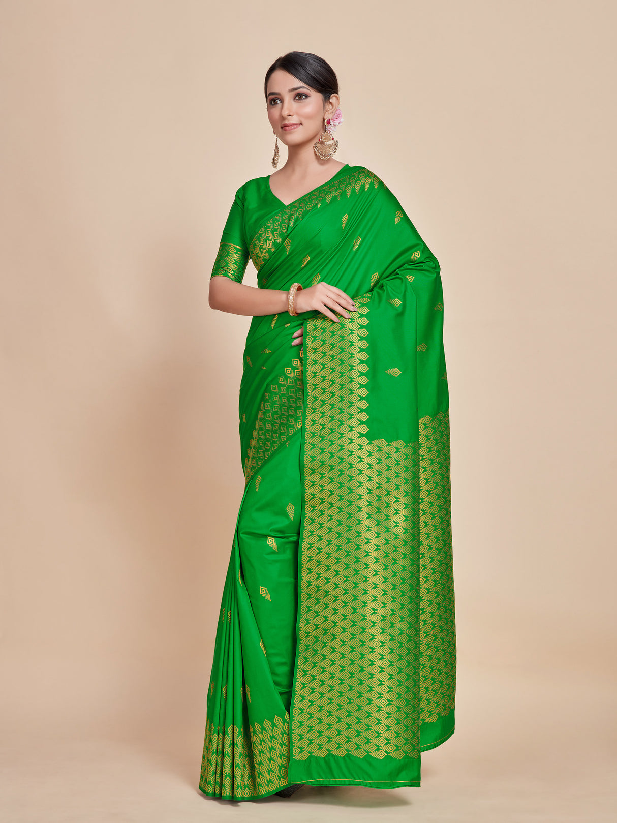 Mimosa Women's Woven Design Kanjivaram Style Art Silk Saree With Blouse Piece : SA00001328PGFREE