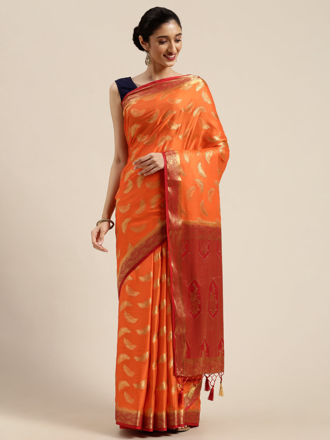 Mimosa Womens Crepe Saree Mysore Silk Peach Color