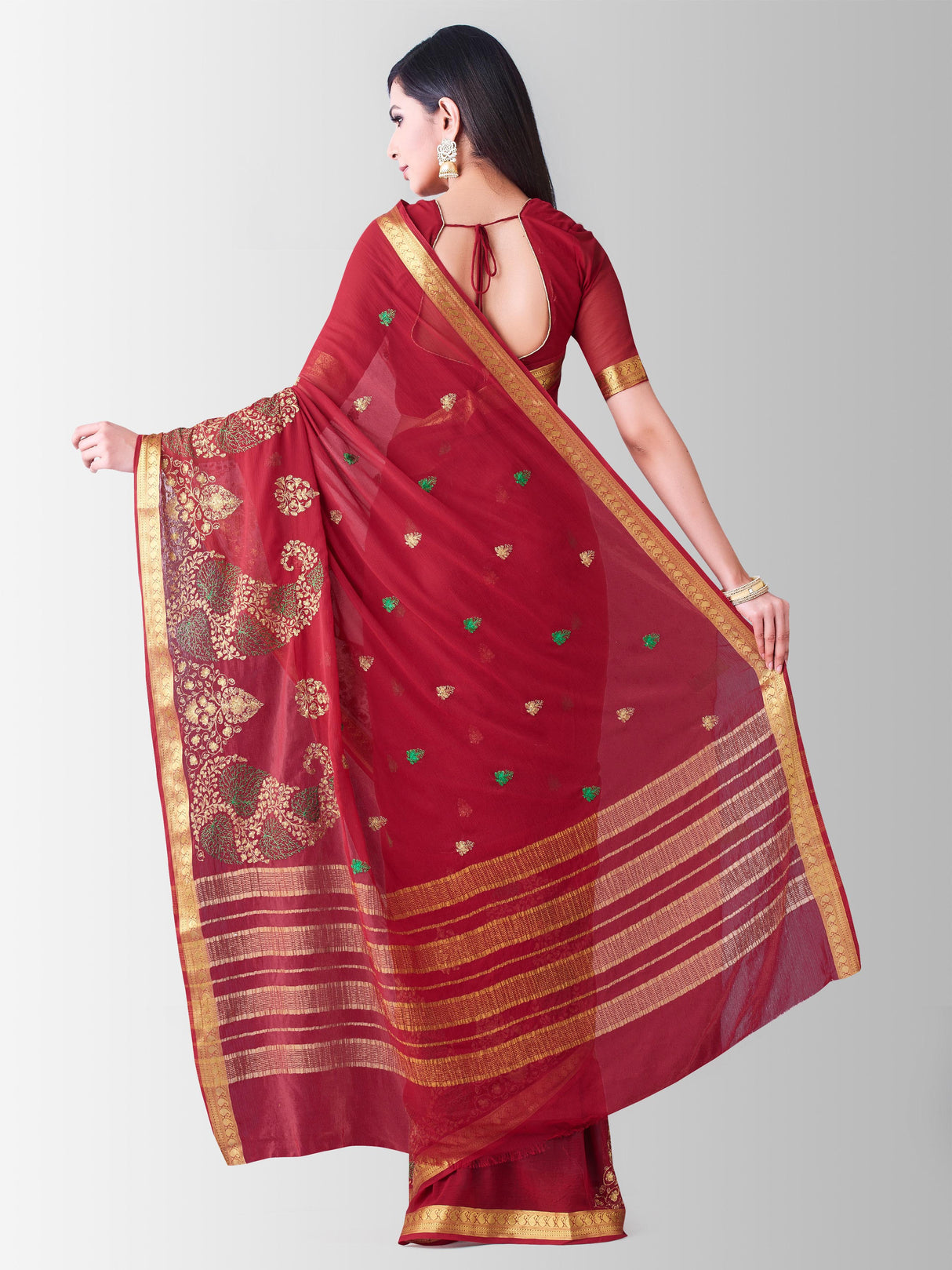 Mimosa Womens Chiffon Saree Banarasi Maroon Color