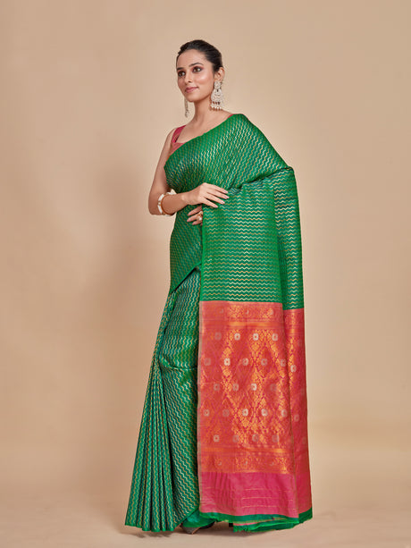 Mimosa Women's Woven Design Kanjivaram Style Art Silk Saree With Blouse Piece : SA00001375BGFREE