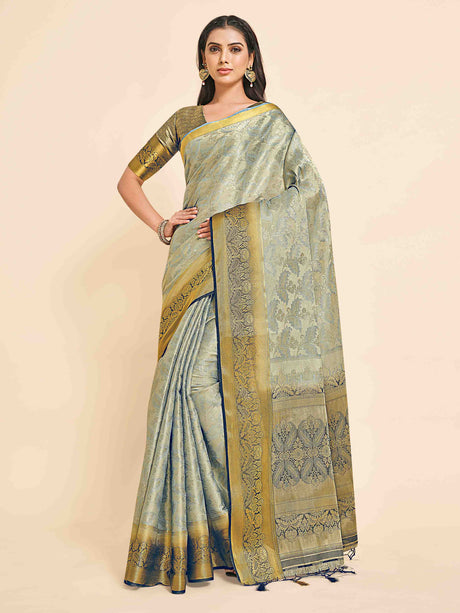 Mimosa Womens Art Silk Saree Kanjivaram Grey Color