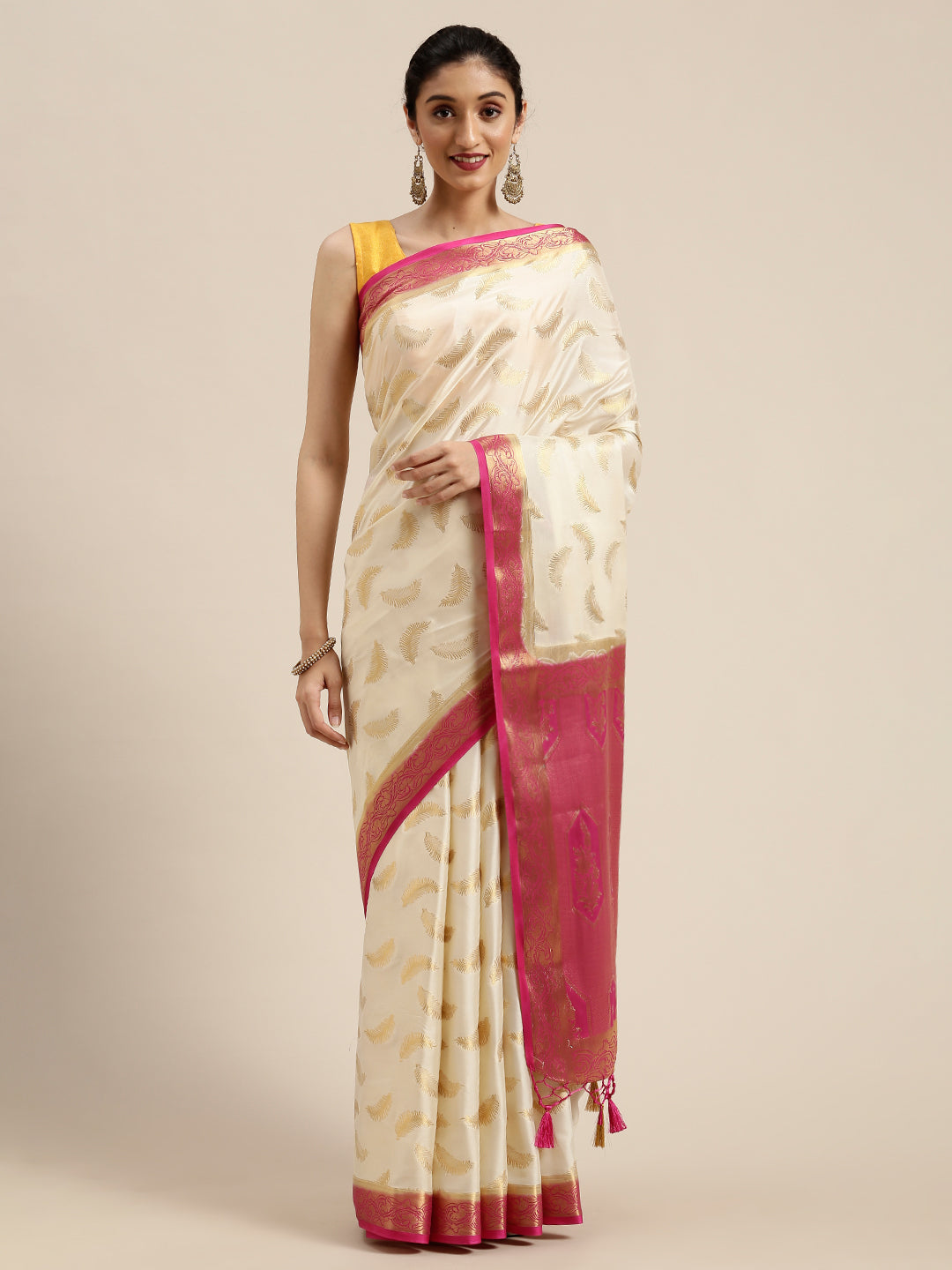 Mimosa Womens Crepe Saree Mysore Silk Halfwhite Color