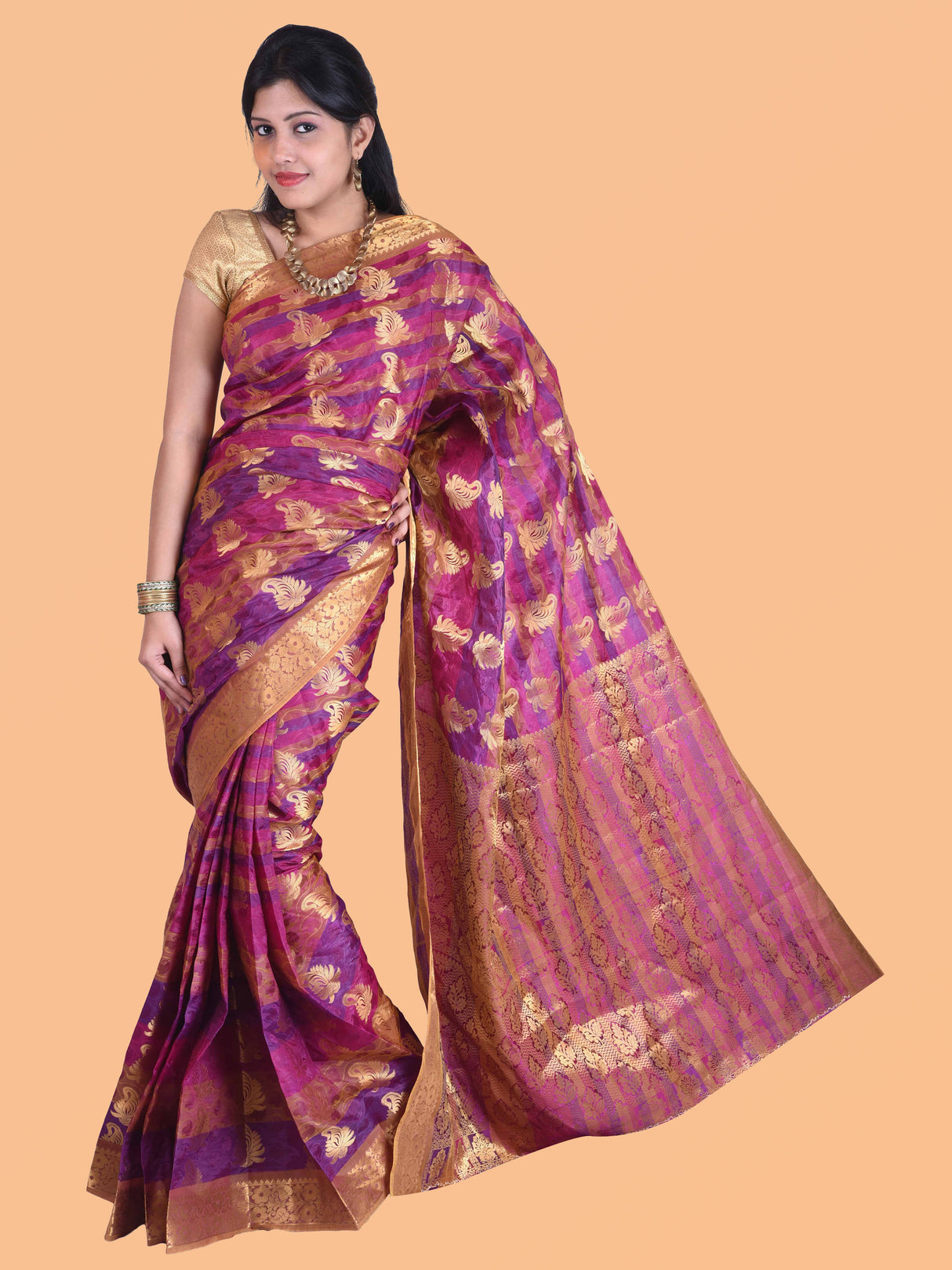 Mimosa Womens Art Silk Saree Kanjivaram Mejanta Color