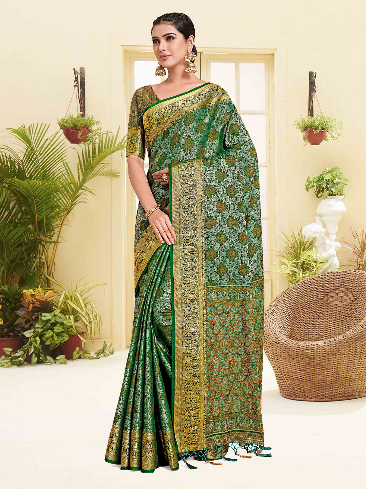 Mimosa Womens Art Silk Saree Kanjivaram Green Color