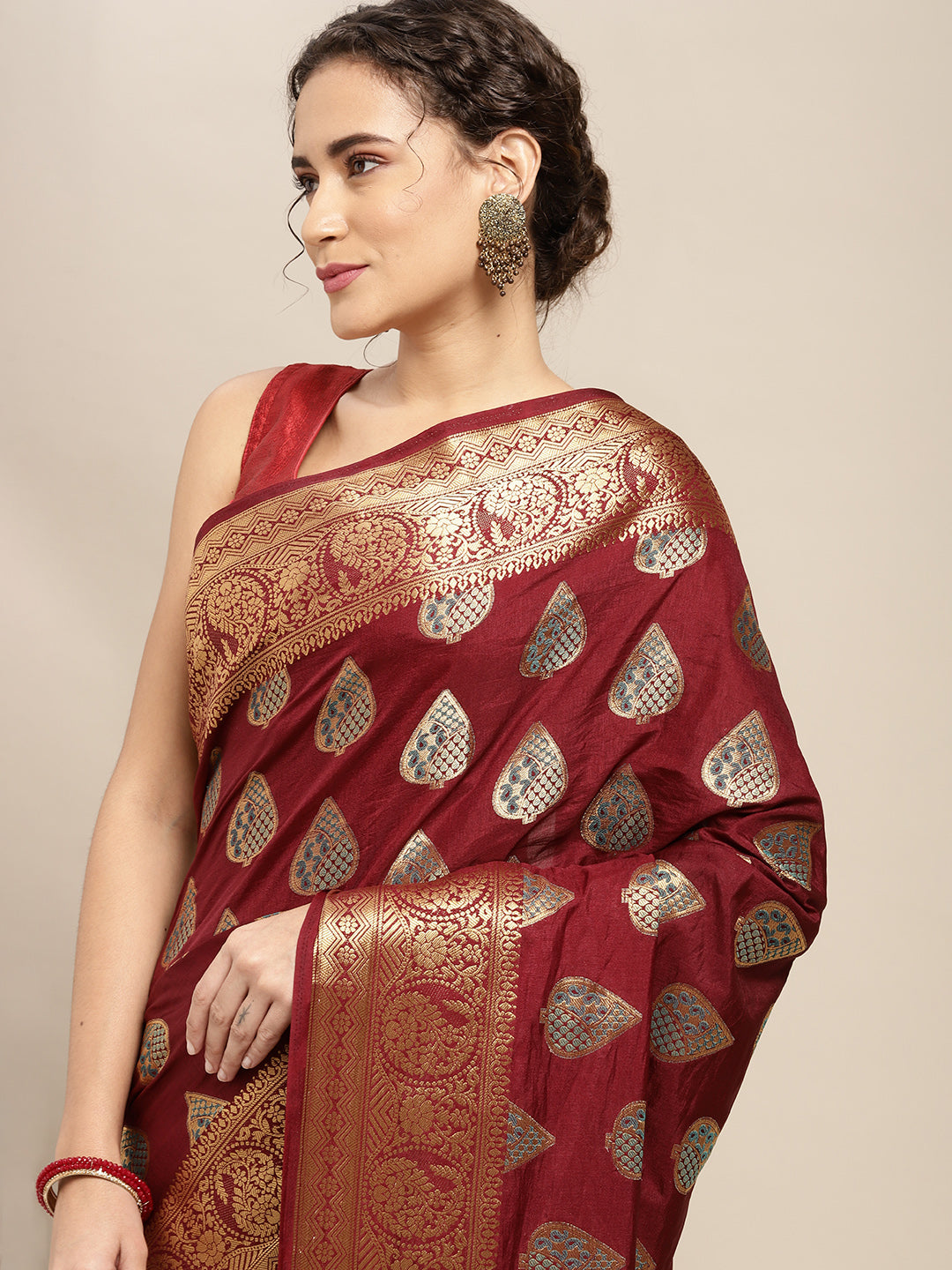 Mimosa Womens Art Silk Saree Kanjivaram Chocolate Color