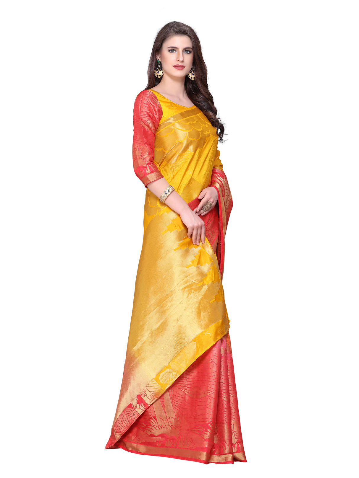 Mimosa Womens Art Silk Saree Kanjivaram Gold Color