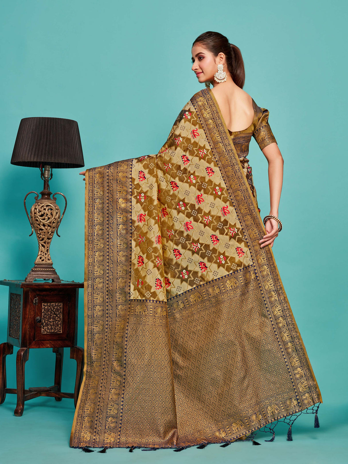 Mimosa Women's Woven Design Kanjivaram Art Silk Saree With Blouse Piece : SA00001232NVFREE