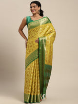 Mimosa Womens Art Silk Saree Kanjivaram Yellow Color