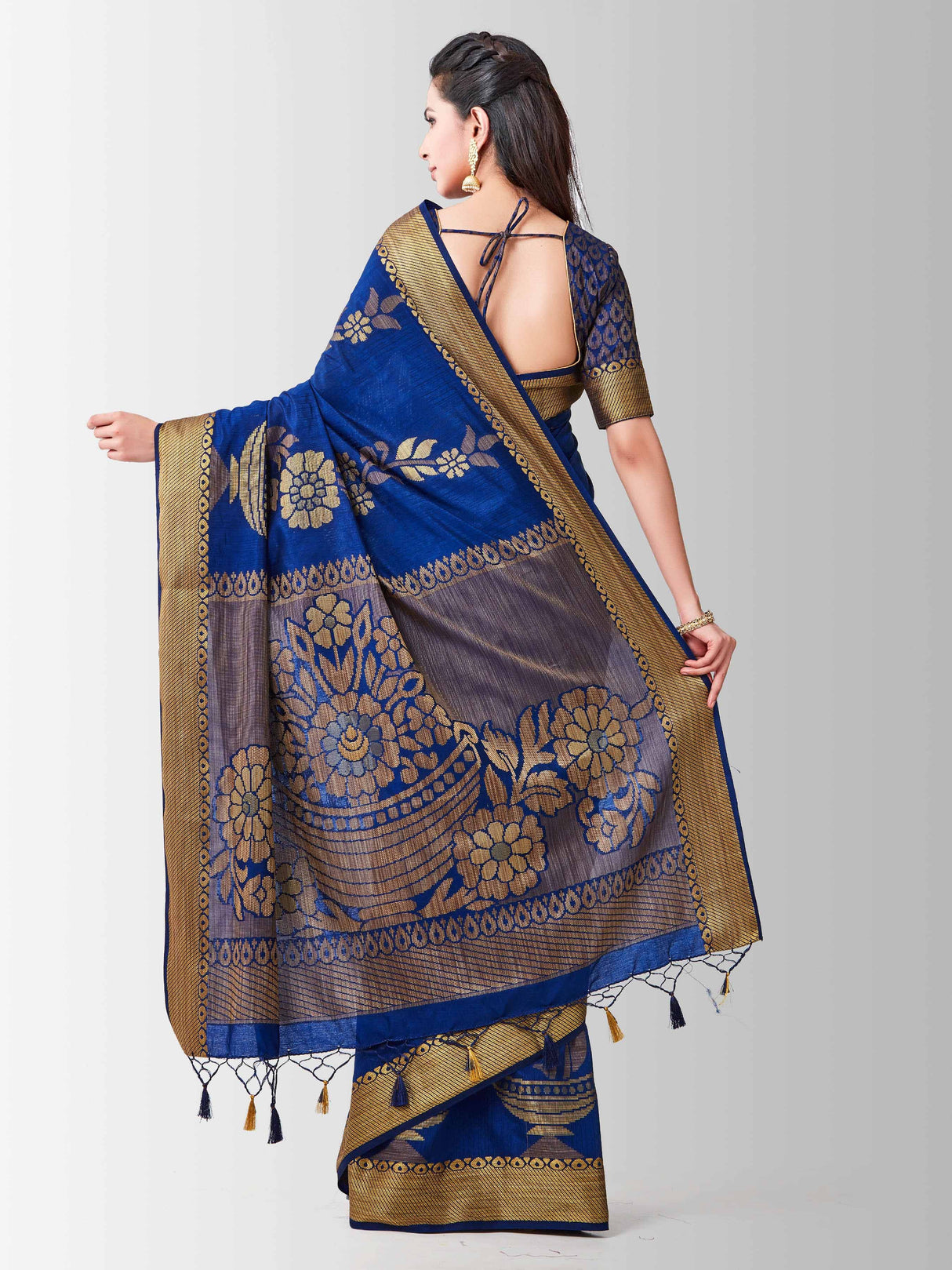 Mimosa Womens Art Silk Saree Kanjivaram Navy Blue Color