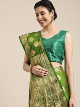 Mimosa Womens Crepe Saree Mysore Silk Olive Color