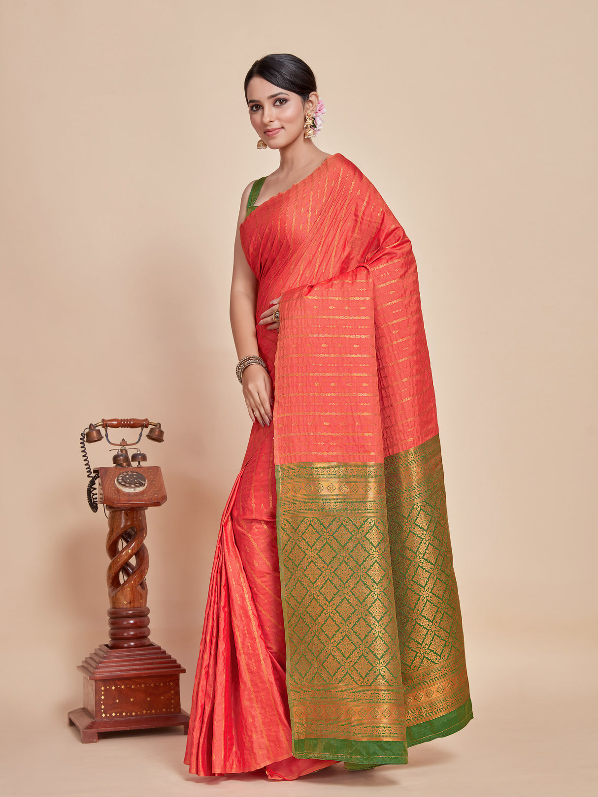 Mimosa Women's Woven Design Kanjivaram Style Art Silk Saree With Blouse Piece : SA00001374PCFREE