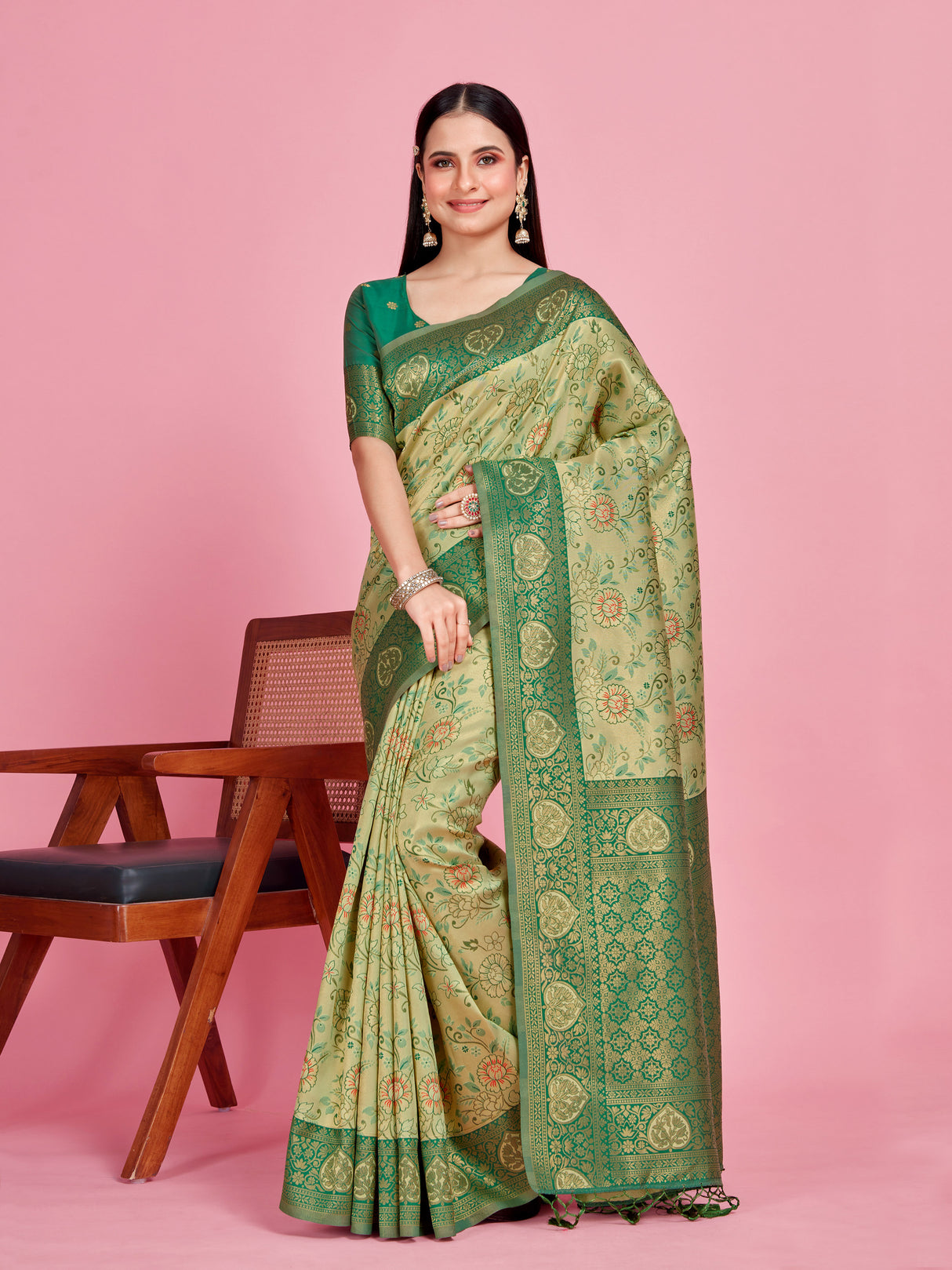 Mimosa Women's Woven Design Kanjivaram Style Art Silk Saree With Blouse Piece : SA00001251PSFREE