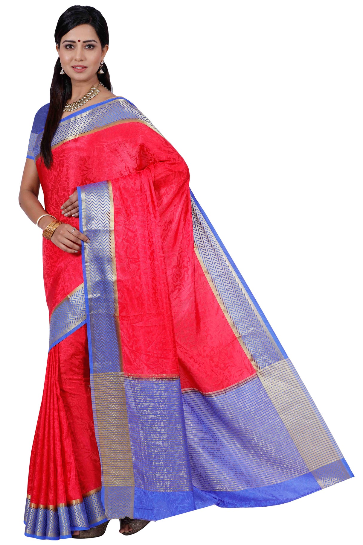 Mimosa Womens Art Silk Saree Kanjivaram Strawberry Color