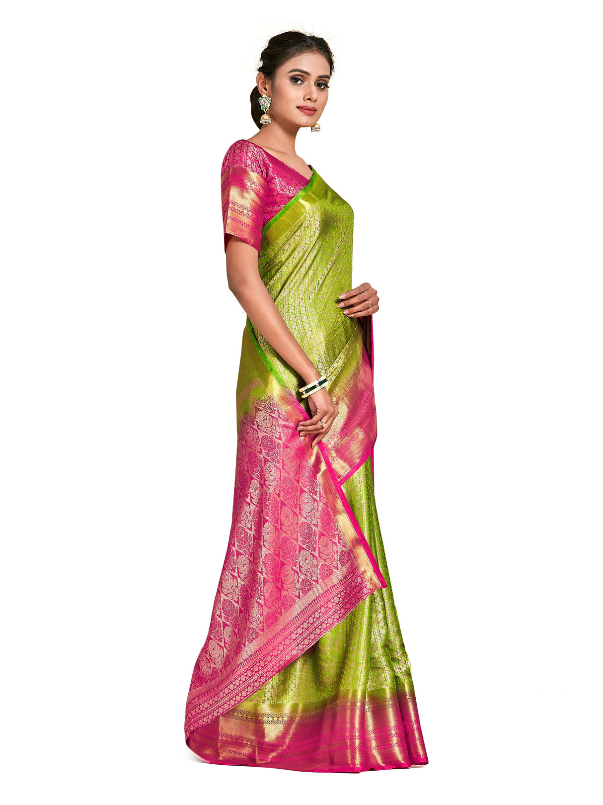 Mimosa Womens Art Silk Saree Kanjivaram Olive Color