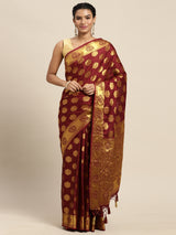 Mimosa Womens Crepe Saree Mysore Silk Chocolate Color