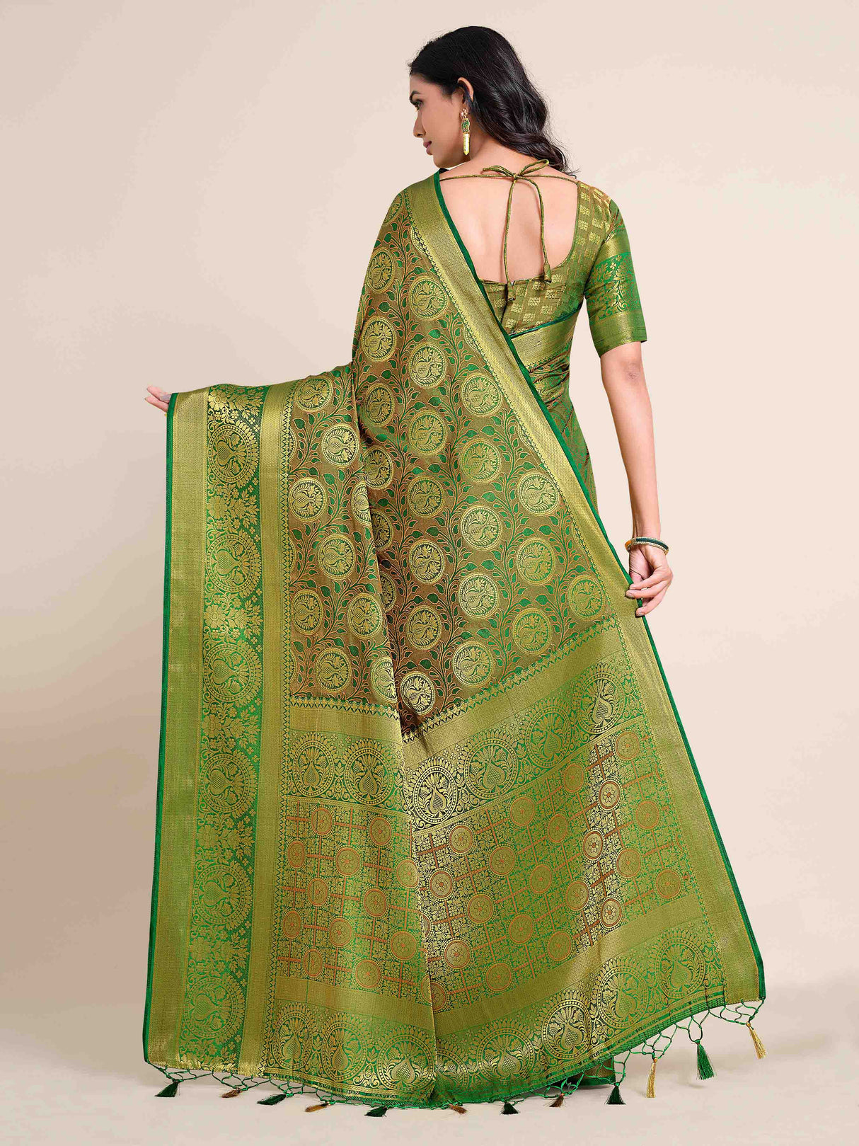 Mimosa Womens Art Silk Saree Kanjivaram Green Color