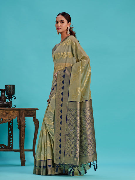 Mimosa Women's Woven Design Kanjivaram Linen Saree With Blouse Piece : SA00001233GYFREE