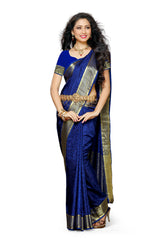 Mimosa Womens Tussar Silk Saree Kanjivaram style Navy Blue Color