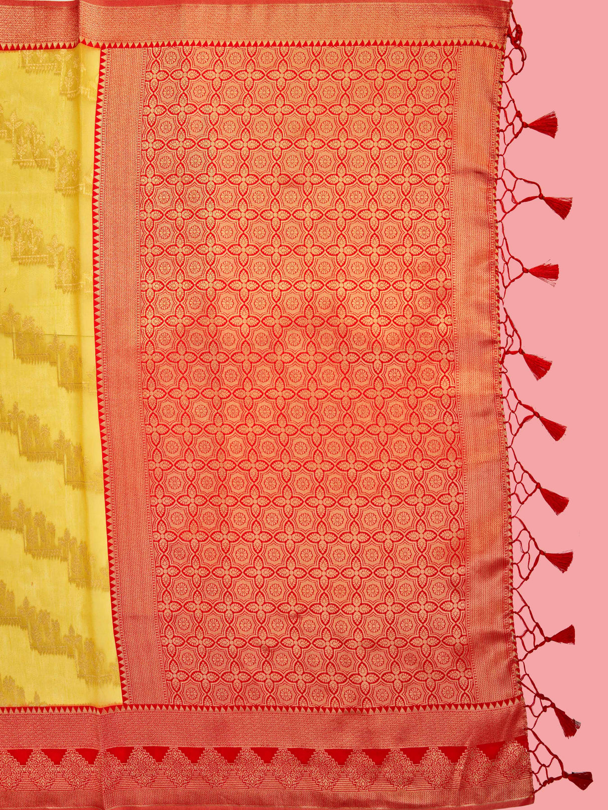 Mimosa Women's Woven Design Kanjivaram Linen Saree With Blouse Piece : SA00001233GDFREE