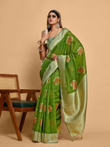 Mimosa Women's Woven Design Kanjivaram Linen Saree With Blouse Piece : SA00001231OLFREE