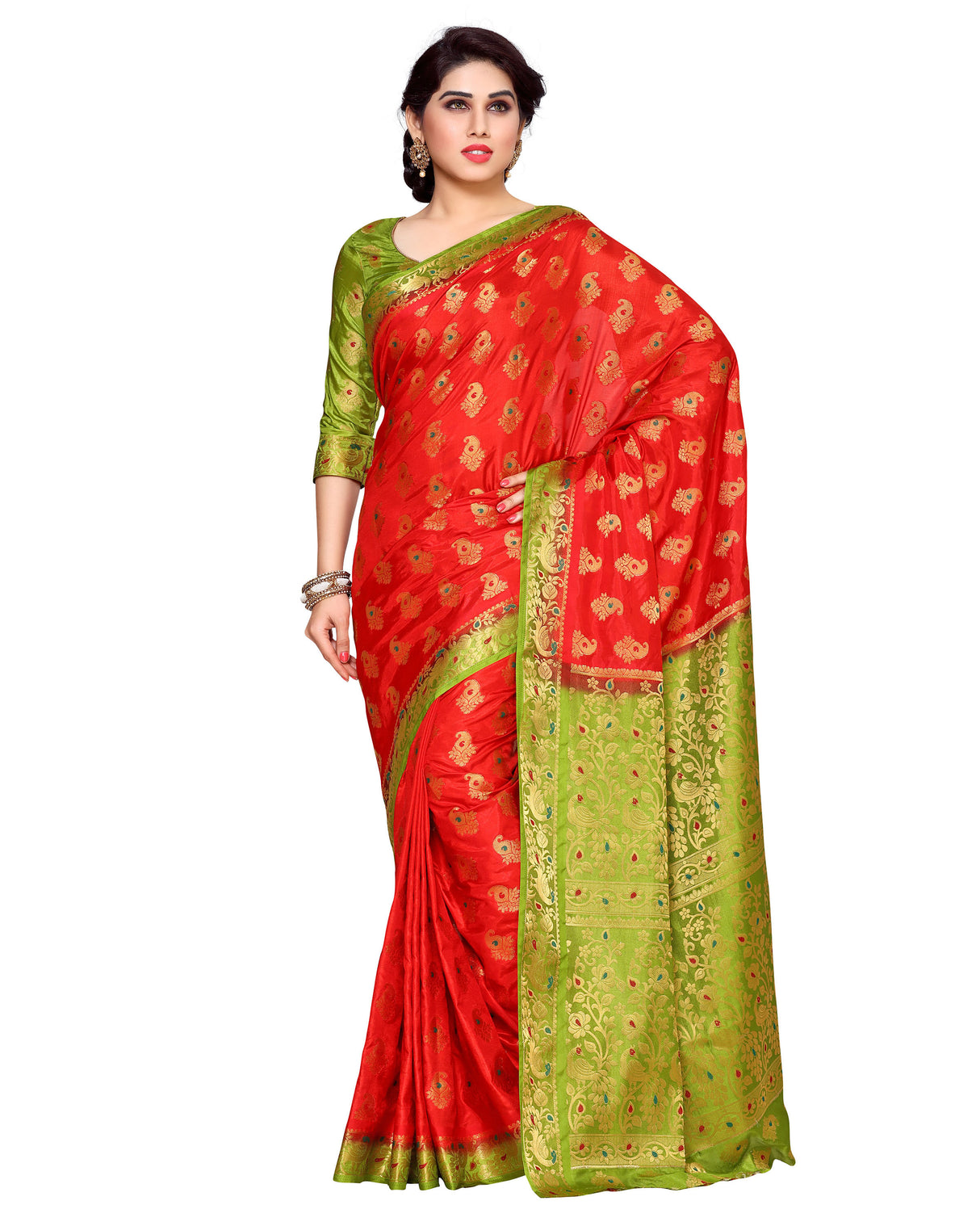 Mimosa Womens Art Silk Saree Kanjivaram Red Color