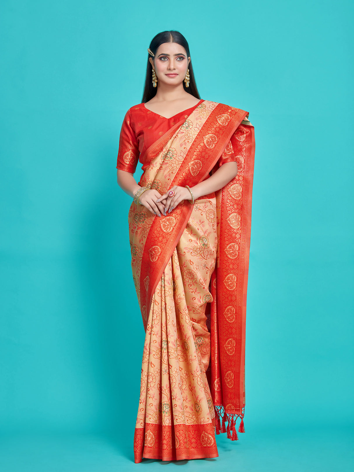 Mimosa Women's Woven Design Kanjivaram Style Art Silk Saree With Blouse Piece : SA00001251PCFREE