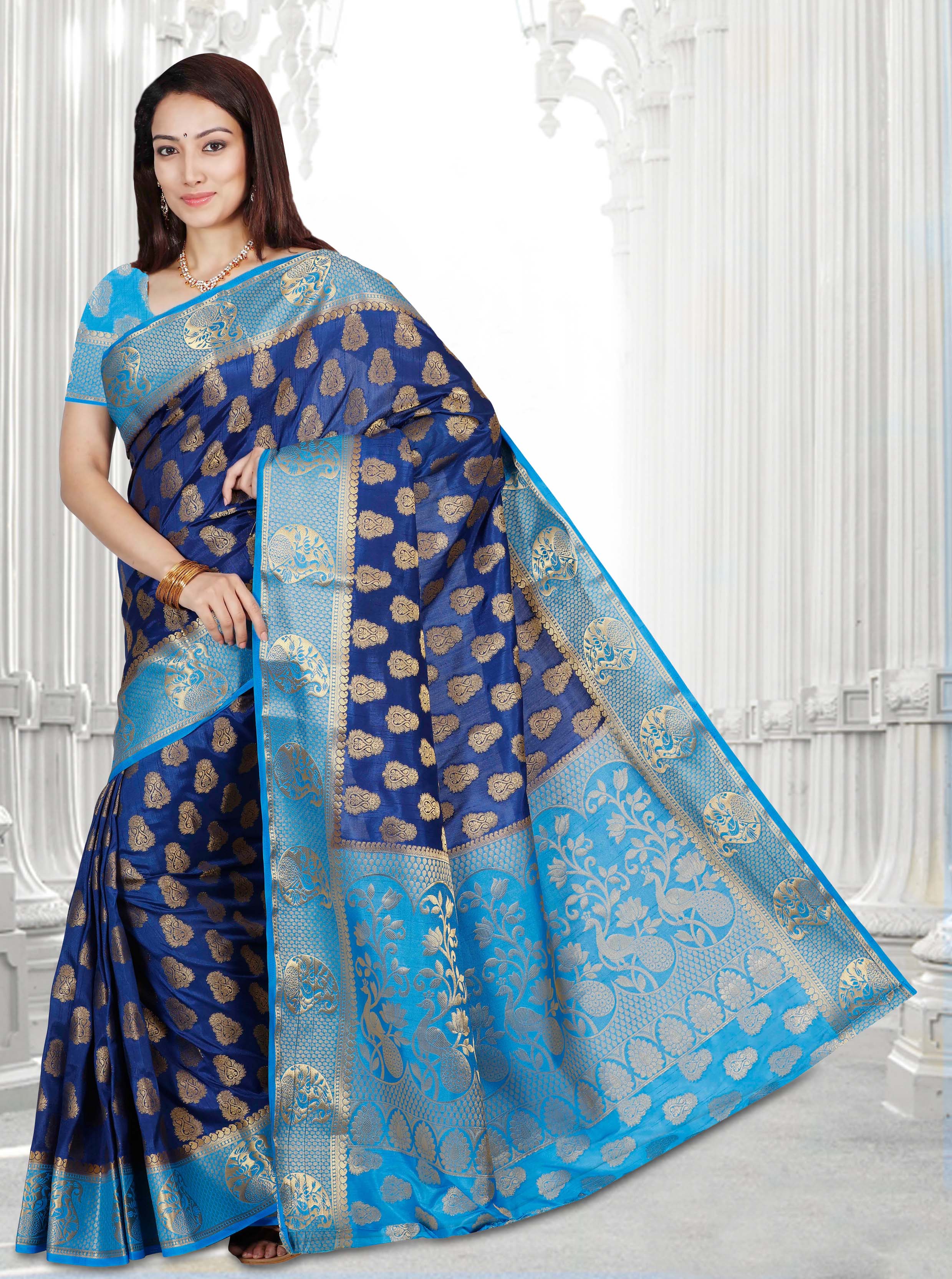 Blue Zari Weaving Kanjivaram Silk Saree – Beatitude