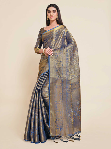 Mimosa Womens Art Silk Saree Kanjivaram Grey Color