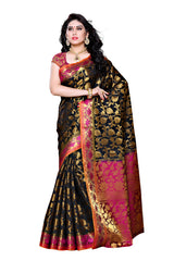 Mimosa Womens Art Silk Saree Kanjivaram Black Color