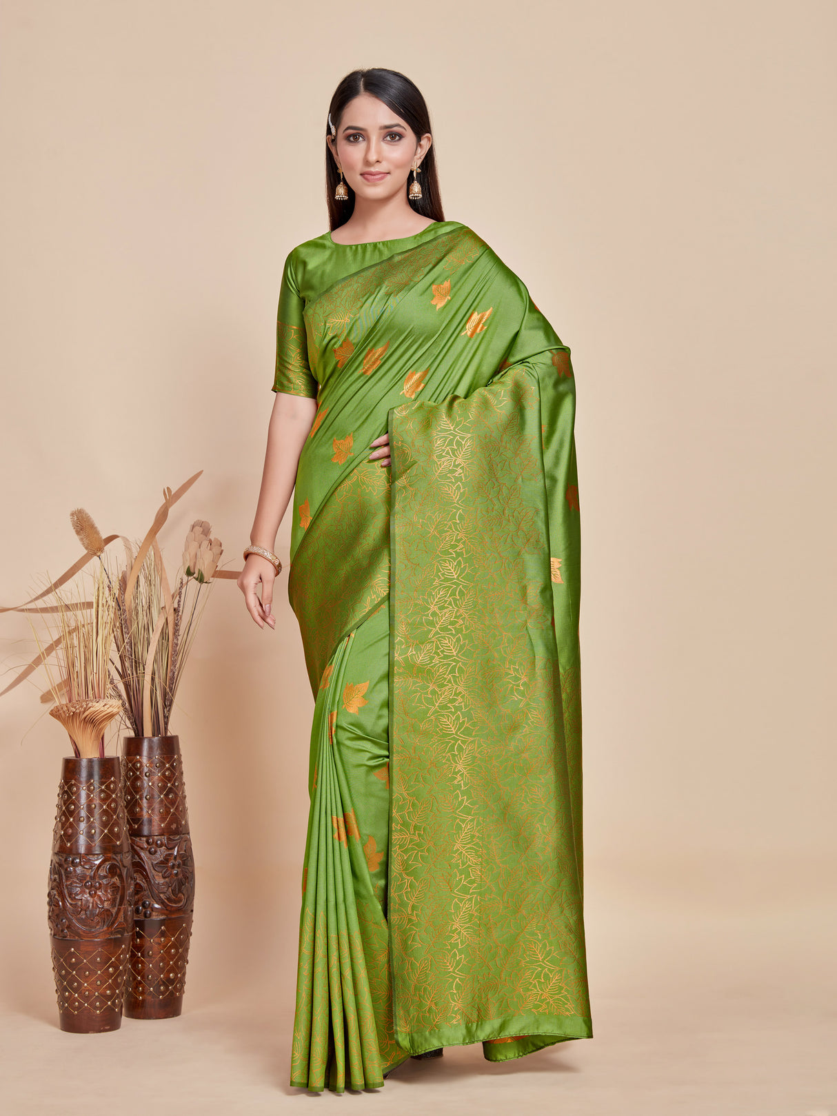 Mimosa Women's Woven Design Kanjivaram Style Art Silk Saree With Blouse Piece : SA00001348OLFREE