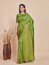 Mimosa Women's Woven Design Kanjivaram Style Art Silk Saree With Blouse Piece : SA00001348OLFREE