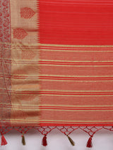 Mimosa Womens Raw Silk Saree Kanjivaram style Red Color