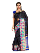 Mimosa Womens Art Silk Saree Kanjivaram style Navy Blue Color