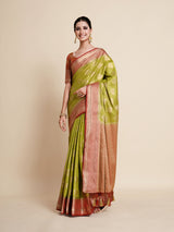 Mimosa Womens Art Silk Saree Kanjivaram Olive Color