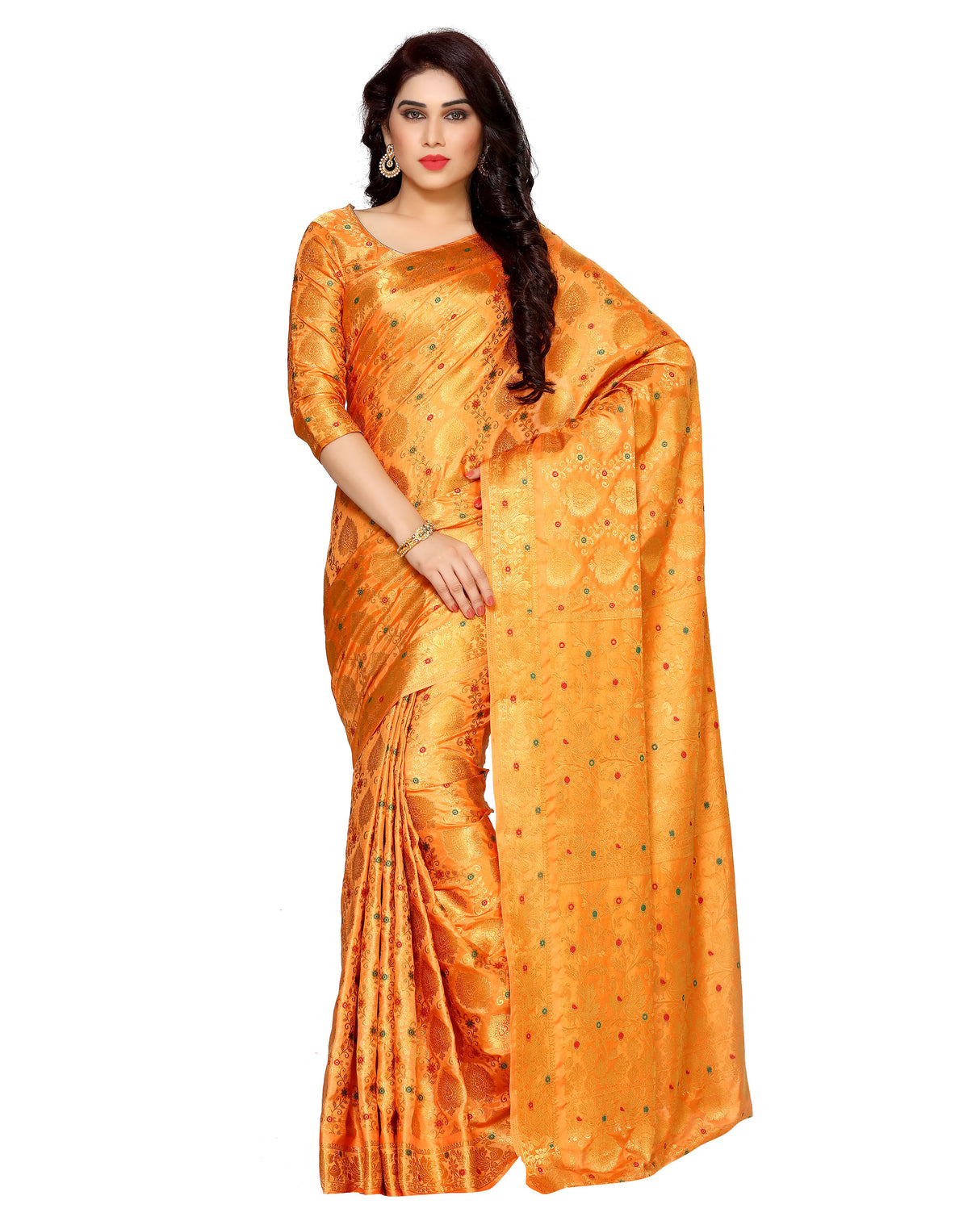 Mimosa Womens Art Silk Saree Kanjivaram Yellow Color