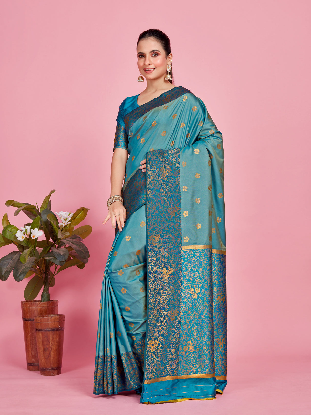 Mimosa Women's Woven Design Kanjivaram Style Art Silk Saree With Blouse Piece : SA00001329ANFREE