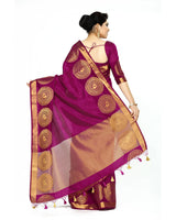 Mimosa Womens Tussar Silk Saree Banarasi style Mejanta Color