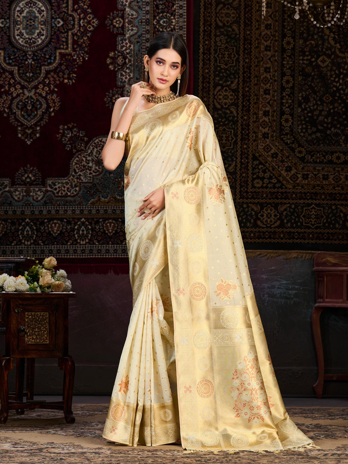 Mimosa Women's Woven Design Kanjivaram Art Silk Saree With Blouse Piece : SA0000904OFW