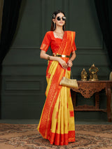 Mimosa Women's Woven Design Kanjivaram Art Silk Saree With Blouse Piece : SA0000898GD