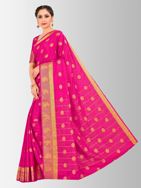 Mimosa Womens Crepe Saree Mysore Silk Rani Color