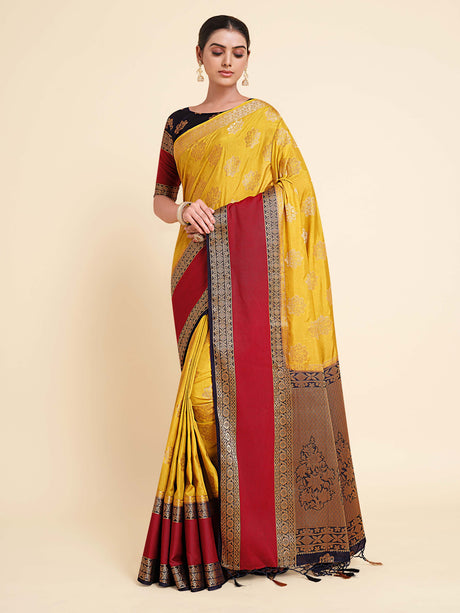 Mimosa Womens Art Silk Saree Kanjivaram Yellow Color