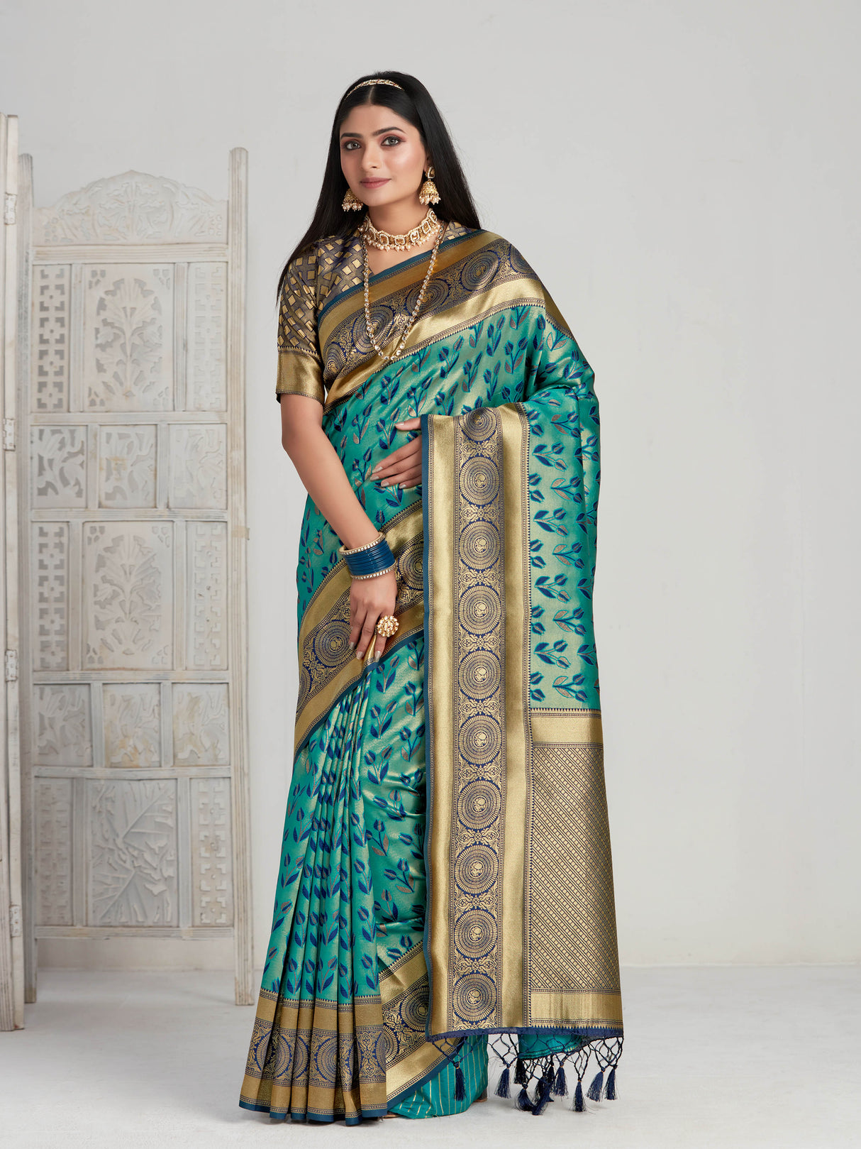 Mimosa Women's Woven Design Kanjivaram Art Silk Saree With Blouse Piece : SA00001144RM