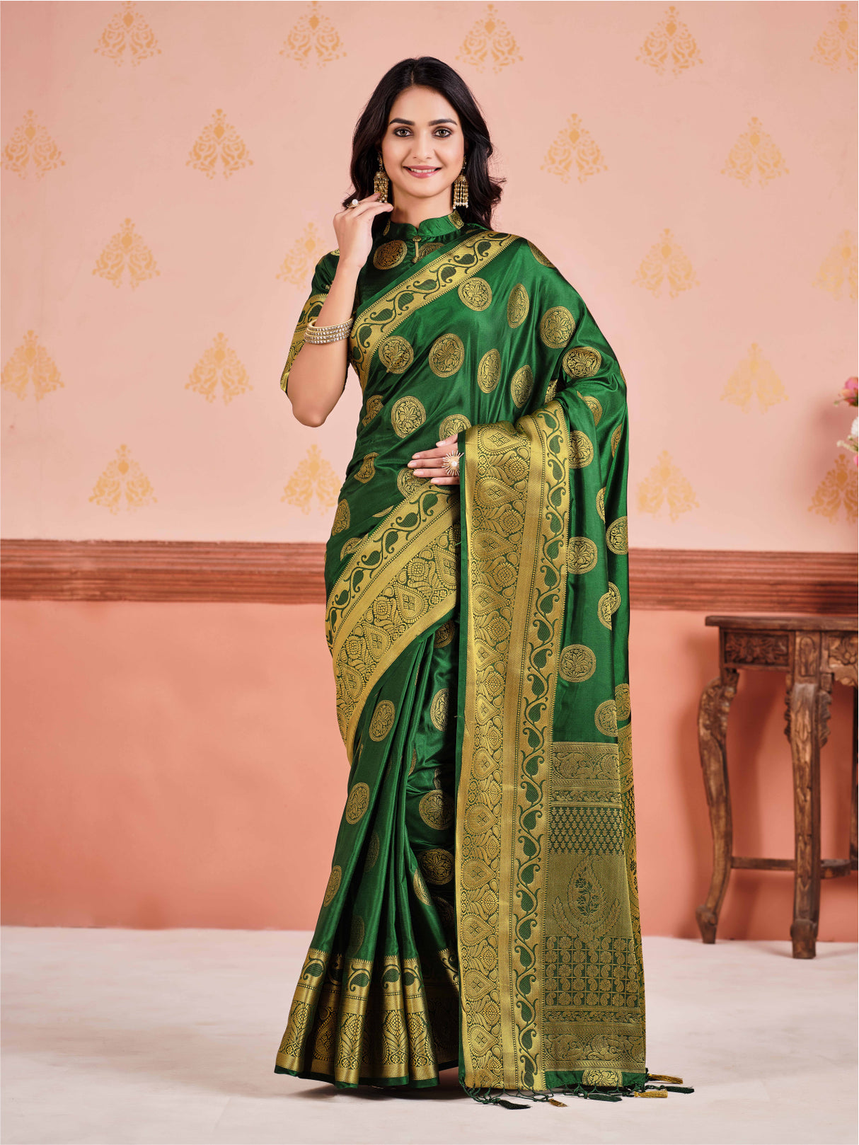 Mimosa Womens Art Silk Saree Kanjivaram BGreen Color