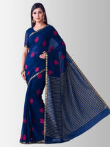 Mimosa Womens Chiffon Saree Banarasi style Navy Blue Color